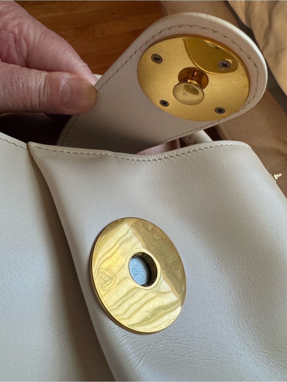 Elleme Cream Top-Handle Leather handbag with Gold Accent - Picture 13 of 16